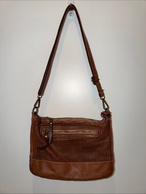 Sundance Brown Leather Perforated Crossbody Bag made in Italy
